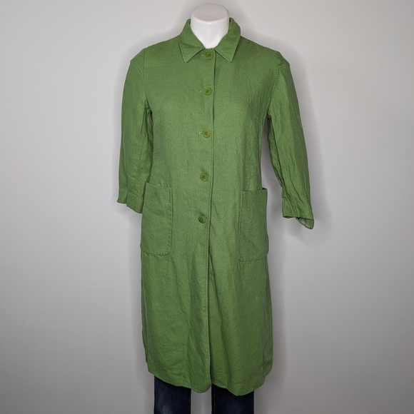 Lafayette 148 green linen 1/2 sleeve button up jacket dress 4 - Picture 1 of 11